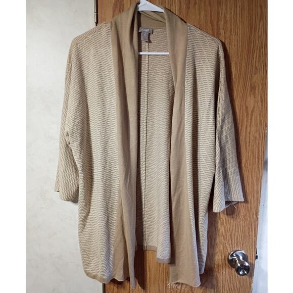 Chicos Med Soft Knit Cardigan Tan Cashmere Feel Open Front Cozy Minimalist Layer - Picture 1 of 8